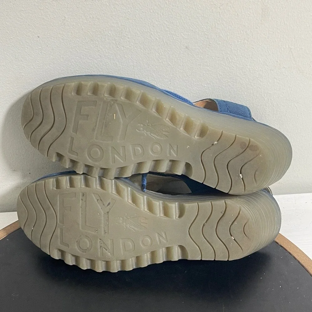 Fly London Slingback Wedge Sandals 8.5 / 39‎ Blue Suede Leather Lace Up Casual